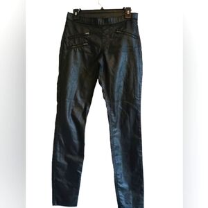 Hue Vegan Leather Coated Moto Zippered‎ Leggings Black Women's Size Medium